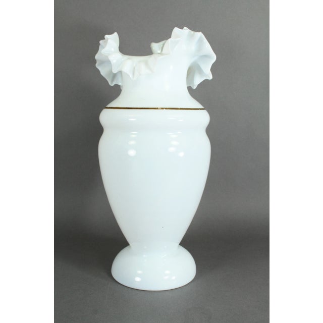 Victorian 19th/20th Century Bristol Glass Vase Opaque White With Ruffled Top For Sale - Image 4 of 13