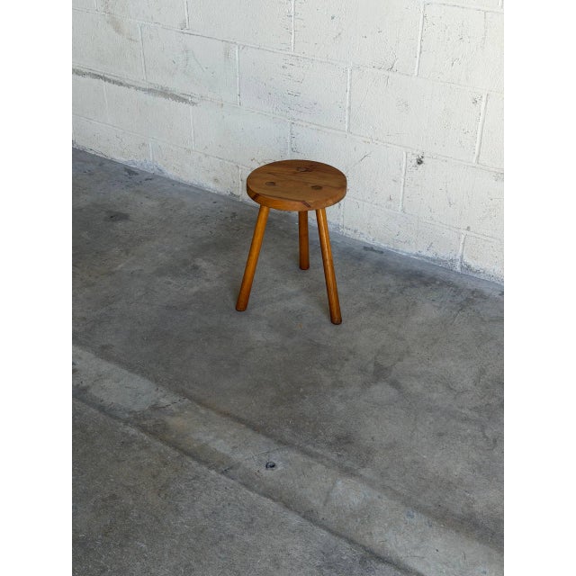 Vintage Danish Mid Century Modern Solid Wood Milking Stool Tripod Side Table For Sale - Image 4 of 8