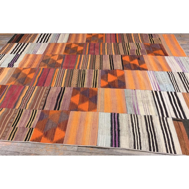 1930s 1930s Colorful Geometric Antique Turkish Village Kilim Flatweave Room Size Rug For Sale - Image 5 of 7