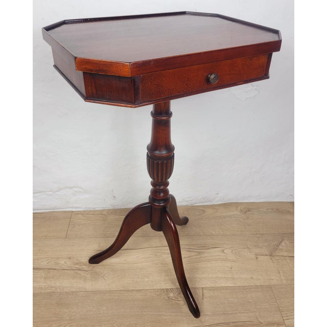 Mid-Century Octagonal Tripod Side Table with Drawer, 1950 For Sale - Image 4 of 17