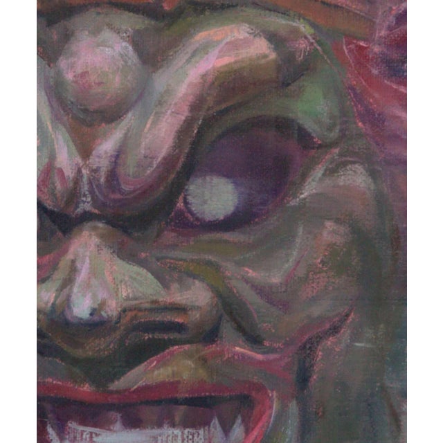 Dragon King by Elena Burykina | Oil on panel Mask of a fierce dragon king with ornate details. For Sale - Image 4 of 5