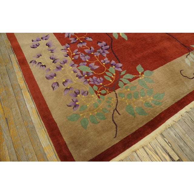 1920s Grand Red-Raspebery Background in a Floral Desgin Antique Chinese Art Deco Rug For Sale - Image 5 of 5