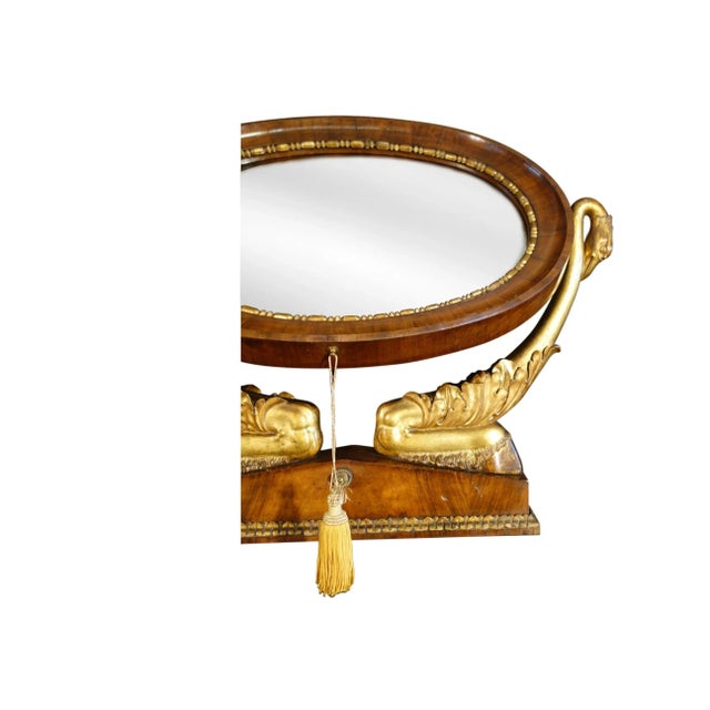 Wood Italian Empire Walnut Psyche Table Mirror with Gold Gilt Swans and Ebony Inlay For Sale - Image 7 of 12
