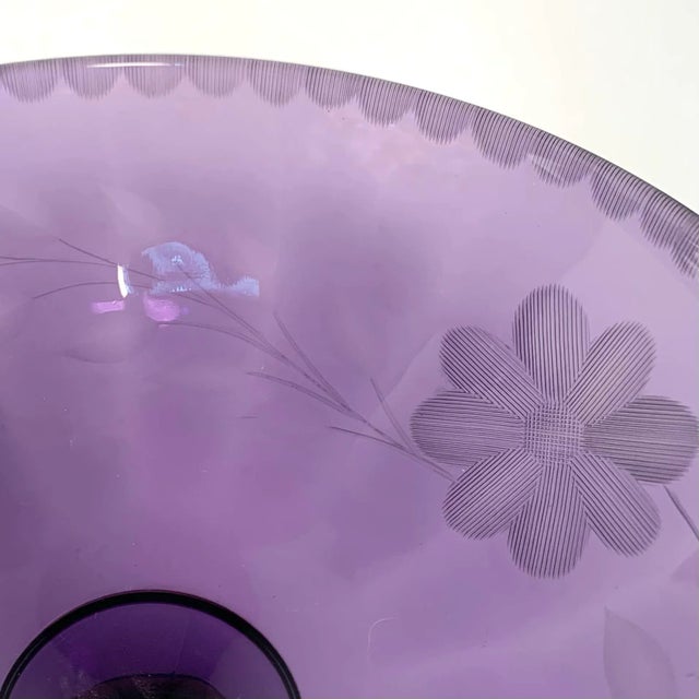 Victorian Late 19th C. Amethyst Etched Glass Compote Art Nouveau Victorian Traditional For Sale - Image 3 of 10