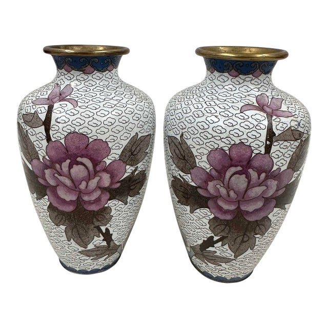 Vintage Chinese Hand-Crafted Cloisonne Vases - A Pair For Sale
