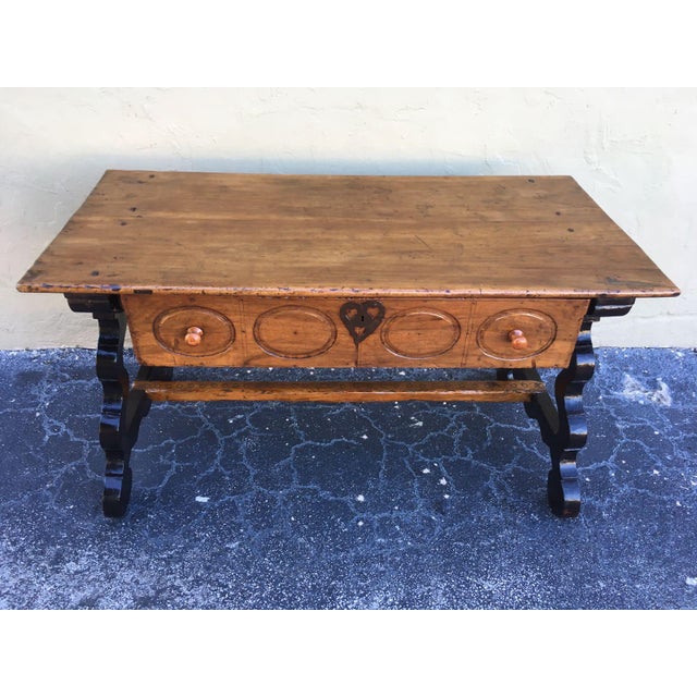 Baroque 17th Spanish Refectory Table, Writing Desk, One Large Drawer For Sale - Image 3 of 13