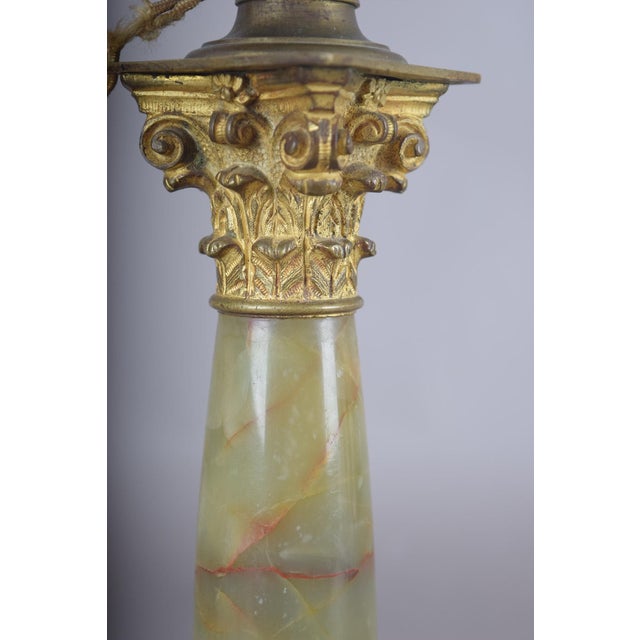 Traditional Antique Onyx Column Table Lamp with Gilt Bronze, France, 1890s For Sale - Image 3 of 12