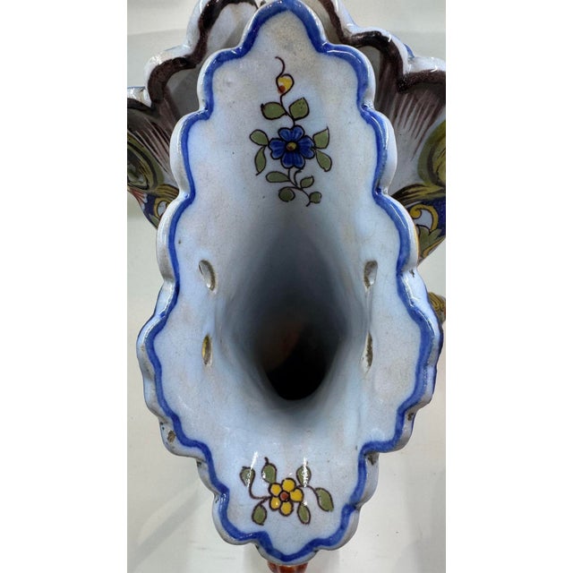 19th Century Rouen Faience 3 Horn Cornucopia Vase From France For Sale - Image 6 of 12