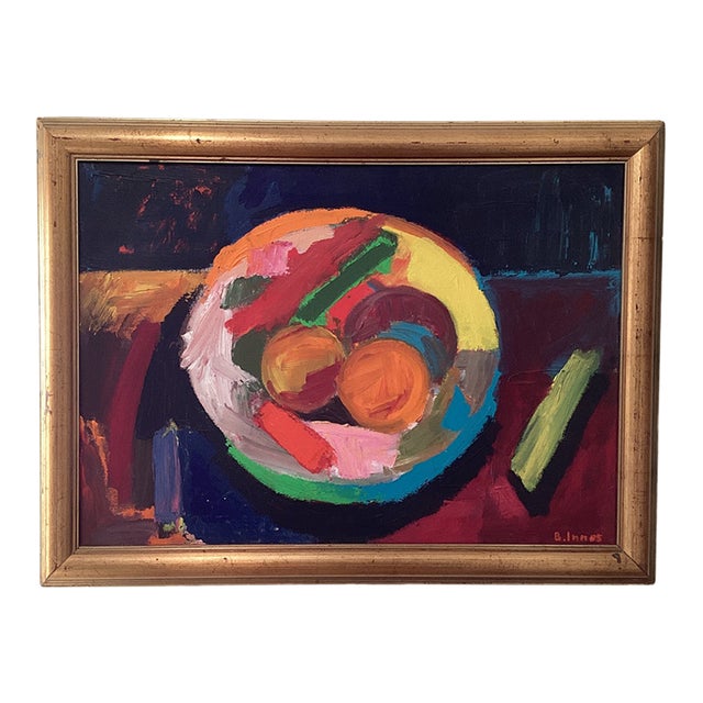 Mid 20th Century Post -Impressionist Still Life Fruit in the Bowl Painting on Canvas by B. Innes For Sale