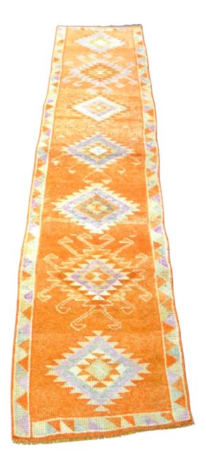 1960s Vintage Traditional Turkish Herki Orange Runner