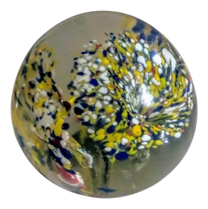 Vintage Glass Paperweight Three Fluted Flowers Bursting With Colors