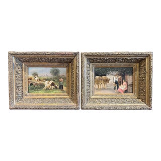 Pair of 19th Century French Pastoral Oil Paintings After E. Debat-Ponsan For Sale