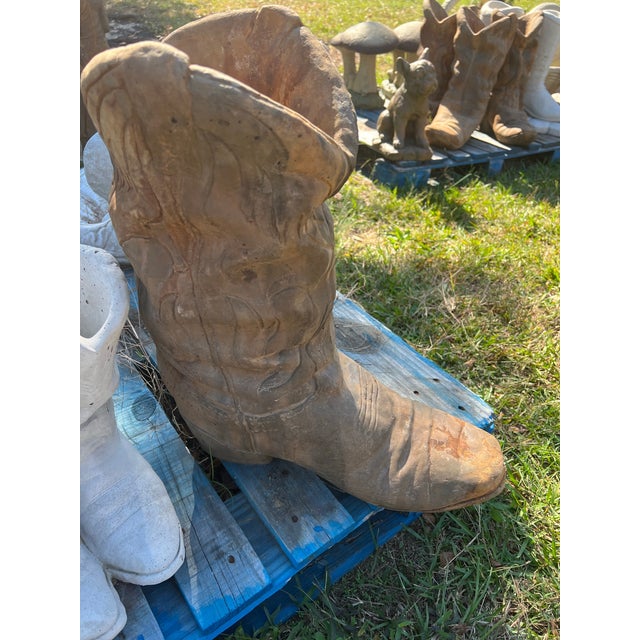 Brown 1970s Oversize Jumbo Concrete Cowboy Boot Planters - Set of 2 For Sale - Image 8 of 9
