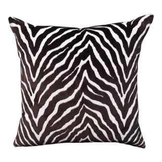Modern Silk Velvet Zebra Designer Down Pillow by Randy Esada Designs For Sale