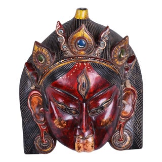 Asian Facial Mask in Lacquered and Painted Wood, 1890s For Sale