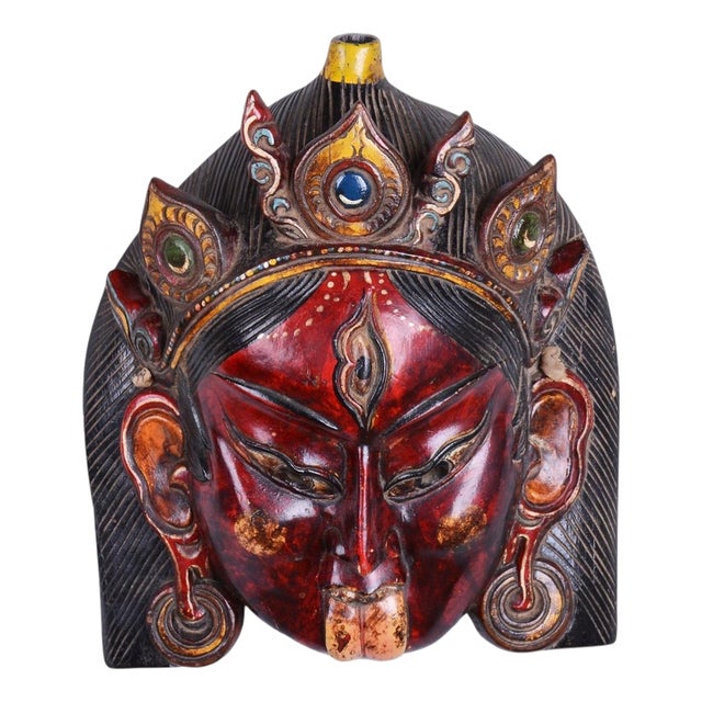 Asian Facial Mask in Lacquered and Painted Wood, 1890s For Sale