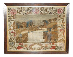 Antique William IV Needlework Stumpwork Sampler with Hardwood Frame, 1834