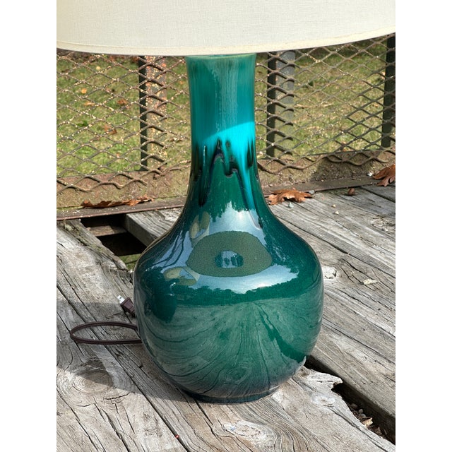 Green Pair of Oversized Vintage Drip-Glaze Ceramic Table Lamps in Teal and Deep Green, 1970s For Sale - Image 8 of 8