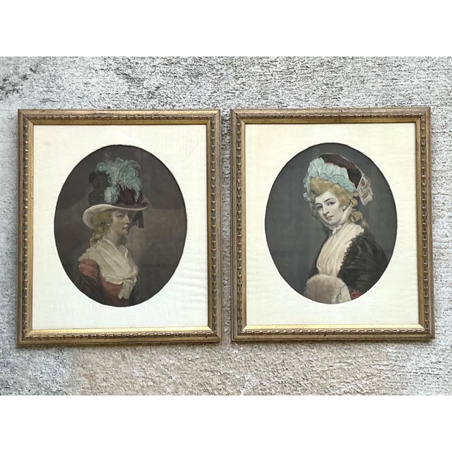 Wood Vintage 18th Century Style Portrait Engravings - Set of 2 For Sale - Image 7 of 13