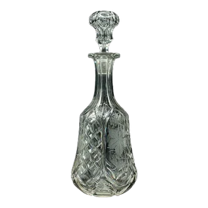 1950s Vintage English Etched Glass Fine Wine Decanter