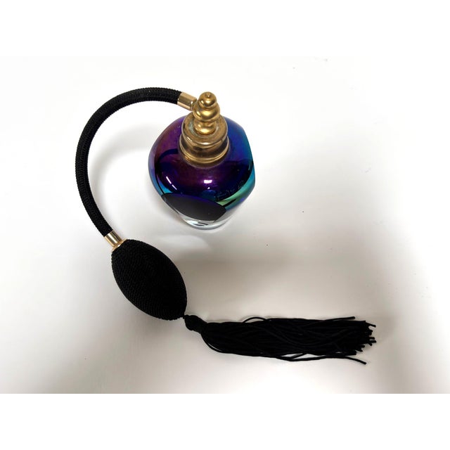 Iridescent Cobalt and Amethyst Art Glass Perfume Atomizer Faceted Crystal 1980 For Sale - Image 11 of 18