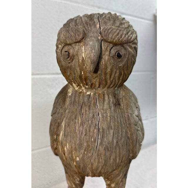 1950s 1950s Share Large Hand Carved Solid Wood Folk Art Owl Sculpture Statue Figure For Sale - Image 5 of 10