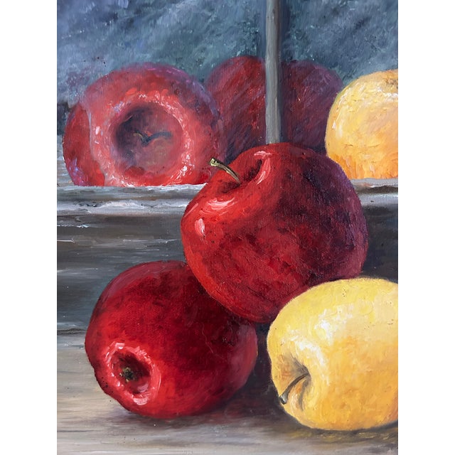 Vintage Original Large Oil Painting Still Life of Apples in Window For Sale In Philadelphia - Image 6 of 8