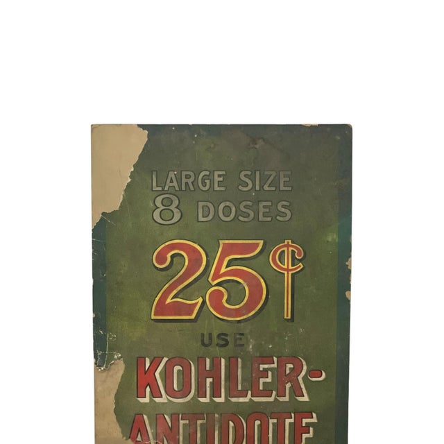 Paper Vintage Kohler Antidote Advertising Sign, Baltimore Medicine Pharmacy Display. For Sale - Image 7 of 10