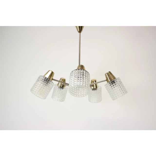 Made in czechoslovakia made of glass and brass 5x e27 or e26 bulb with aged patina re-polished good original condition us...