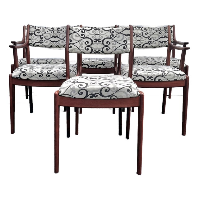 Mid Century Scandinavian Modern Dining Chairs With Four Armchairs and Two Side Chairs | by Scandinavian Woodworks For Sale