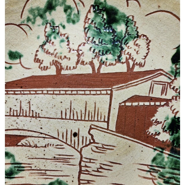 Vintage Lester Berringer, Redware Plate of a Covered Bridge in the "Sgraffito" Style For Sale - Image 12 of 12