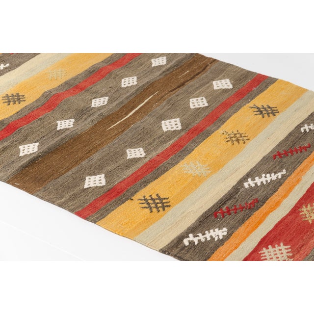 1960s Mid 20th Century Earthy Red, Yellow & Taupe Flatweave Kilim For Sale - Image 5 of 10