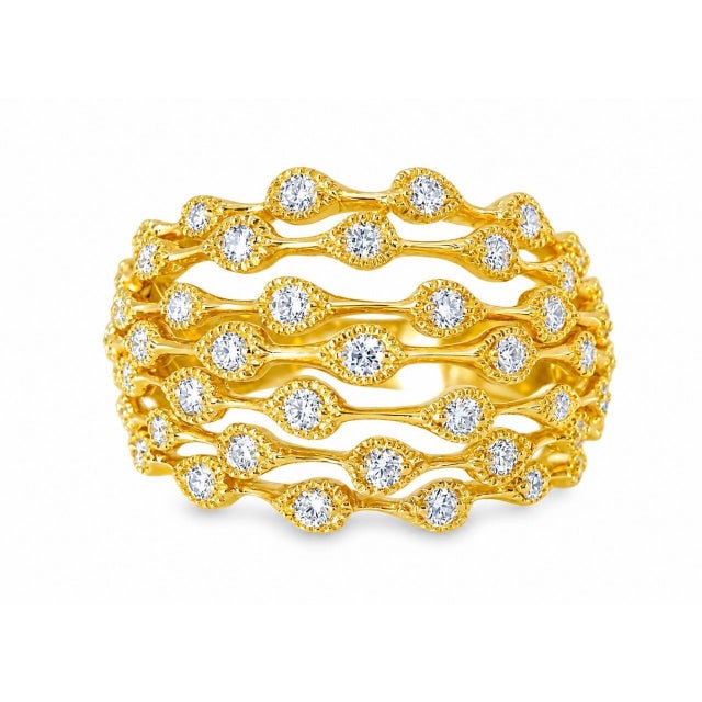 Mid 20th Century 14k Yellow Gold Diamond Filigree Cocktail Dome Band Ring Estate, Size 6.75 For Sale - Image 4 of 4