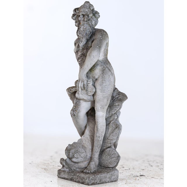 Limestone Garden Figure of Standing Neptune or Poseidon, Denmark Circa 1930–50 For Sale - Image 10 of 11