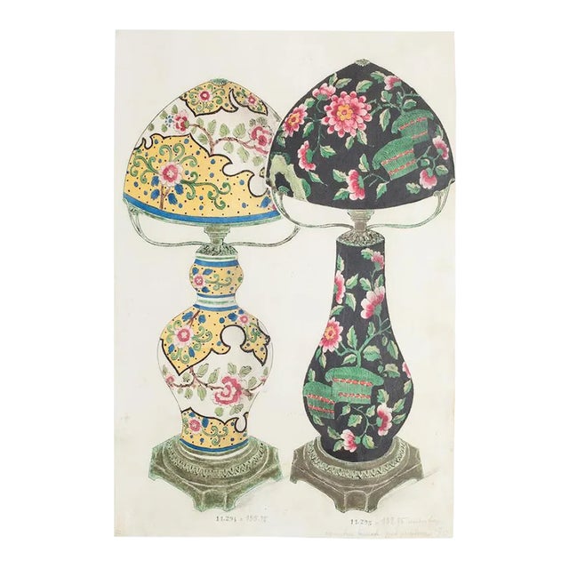 Unknown, Porcelain Lamps, Ink and Watercolor, 1880s For Sale