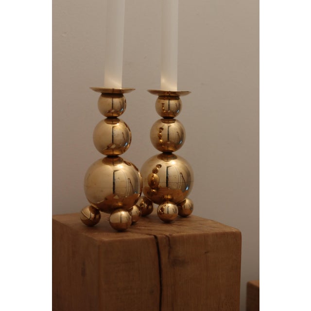 Gold Mid-Century Modern Swedish Brass Candleholders from Gusum, 1982, Set of 2 For Sale - Image 8 of 9