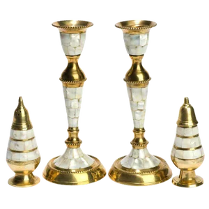 Hand Wrought Brass & Mother of Pearl Table Set