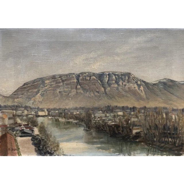 R. Liegaut, Vue sur le Salève et l'Arve, Campagne genevoise, Oil on Canvas For Sale - Image 9 of 9