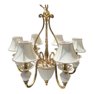Vintage Lenox Porcelain Brass Large 6 Light Traditional Chandelier For Sale