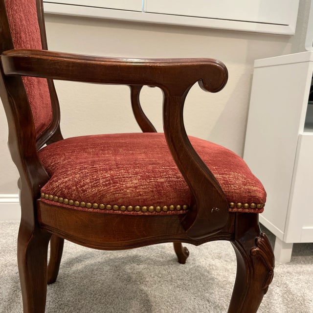 1990s Set of 2 Century Furniture French Provincial Mahogany Captains Chairs For Sale - Image 9 of 13