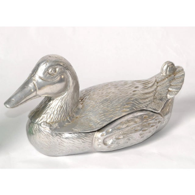 Cabin 1950s Vintage Pewter Cast Lidded Duck Box Animal Sculpture Mauro Manetti Style For Sale - Image 3 of 12