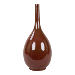 Vintage Brown Oxblood Gloss Porcelain Flask Vase