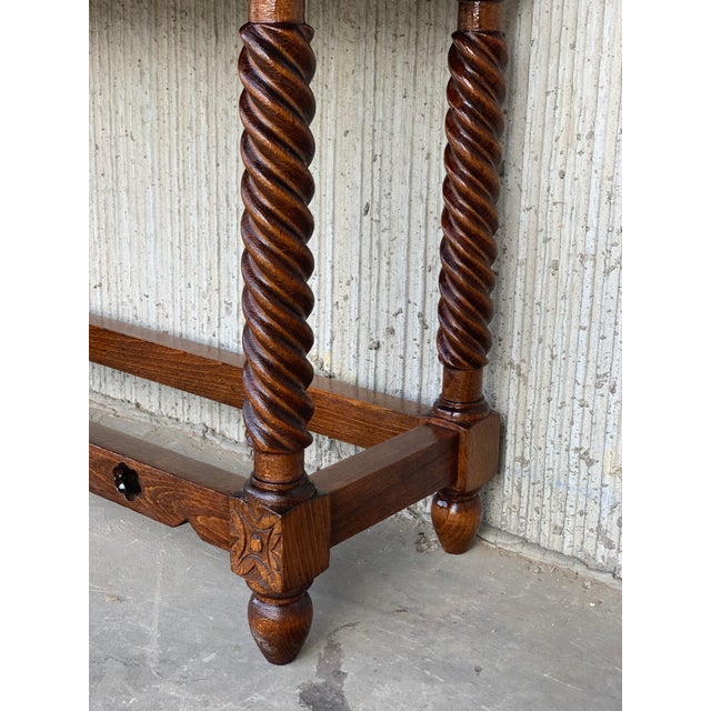 18th Carved Two-Drawer Baroque Spanish Walnut Console Table With Iron Hardware For Sale - Image 9 of 13