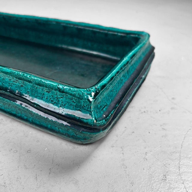 Impressive elongated ceramic tray with a deep, glossy turquoise glaze. Dimensions: height 6.5 cm, width 66 cm, depth 21...
