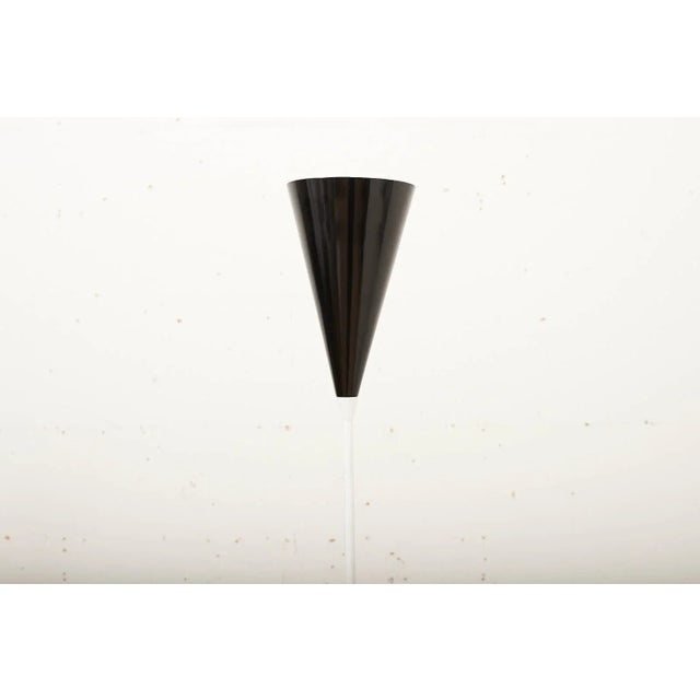 White Painted Steel Tube Floor Lamp with White Marble Base and Black Sheet Metal Shade For Sale - Image 6 of 12