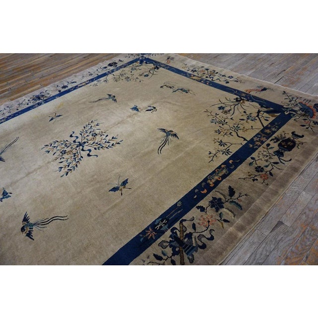 1920s Beige Floral Medallion Antique Chinese Peking Carpet 8'10" X 11'6" Handknotted Wool Rug For Sale - Image 11 of 12