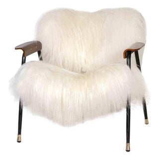 Vintage Armchair in Sheepskin and Wood by Gastone Rinaldi, 1950s For Sale