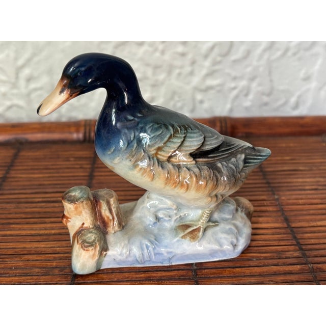 Mid 20th Century Japanese Blue Porcelain Duck Figurine For Sale - Image 4 of 8