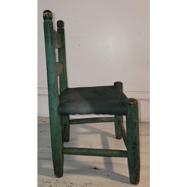 Childs Hand Painted 19thc Ladder Back Chair With Leather Seat For Sale - Image 4 of 6