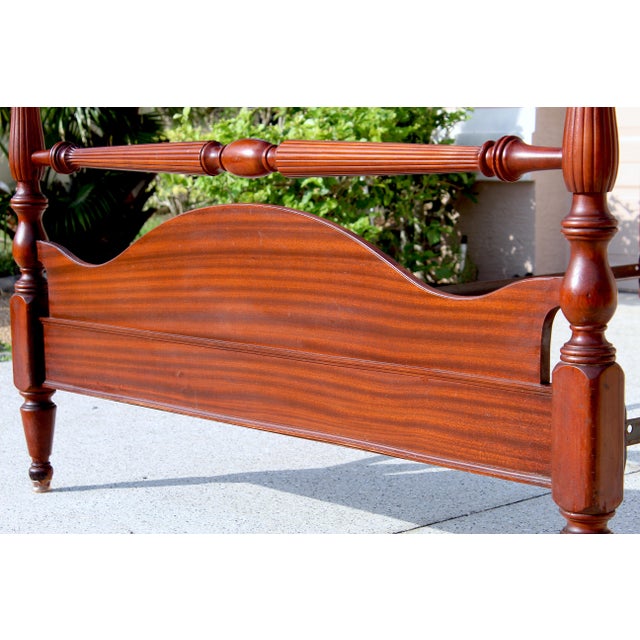 Vintage Solid Mahogany Four Poster Full/Double Bed | Chippendale Inspired | Heirloom Quality With Carved Fluted Columns | 1950s Usa For Sale In Naples, FL - Image 6 of 17